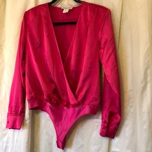 Rachel Zoe V neck satin bodysuit, size small